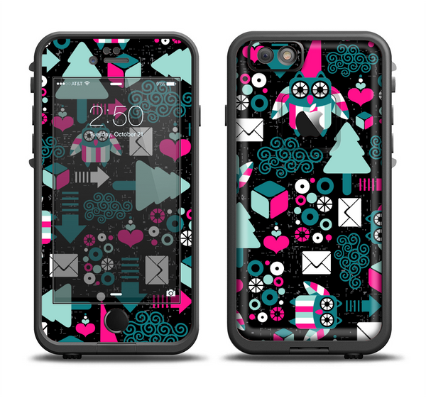 The Pink & Teal Owl Collaged Vector Shapes Apple iPhone 6 LifeProof Fre Case Skin Set