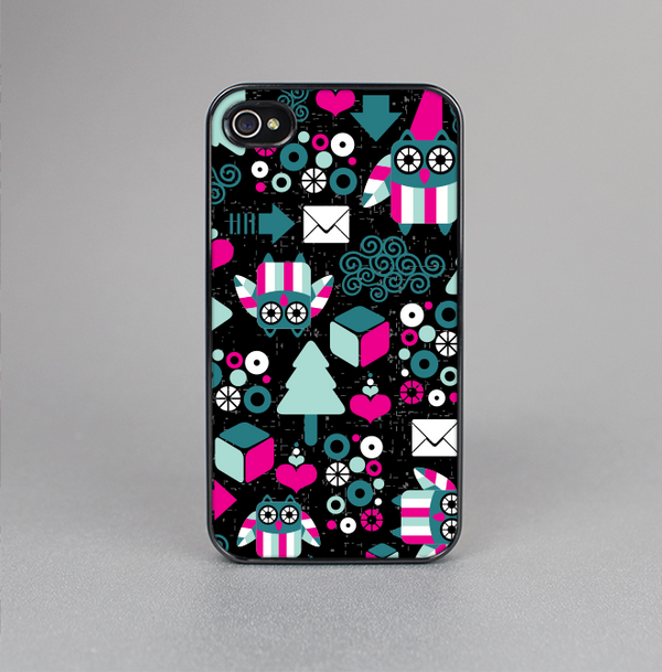 The Pink & Teal Owl Collaged Vector Shapes Skin-Sert for the Apple iPhone 4-4s Skin-Sert Case