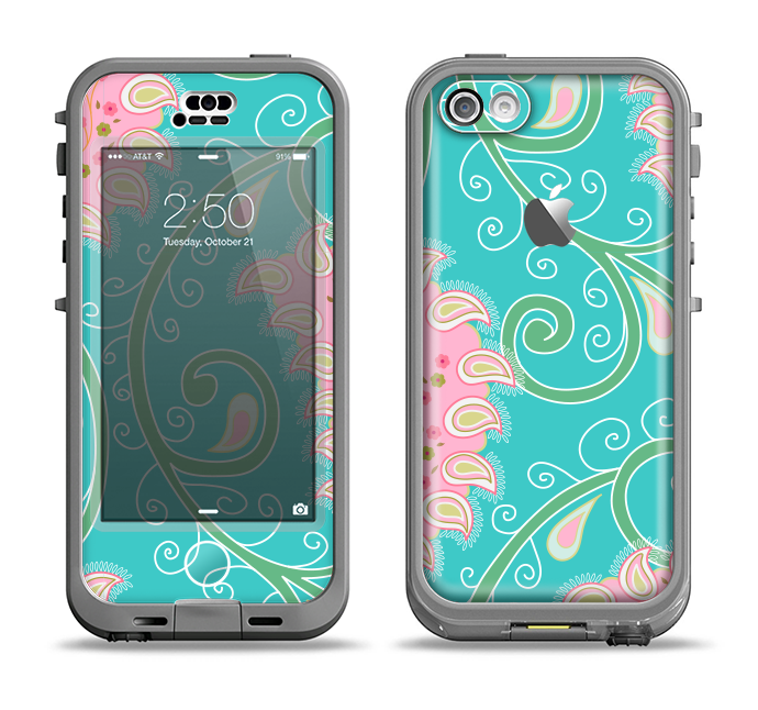 The Pink & Teal Paisley Design Apple iPhone 5c LifeProof Nuud Case Skin Set