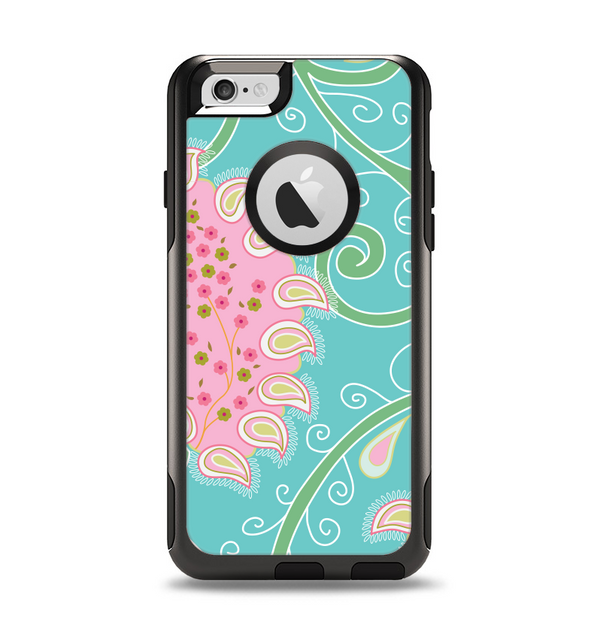 The Pink & Teal Paisley Design Apple iPhone 6 Otterbox Commuter Case Skin Set