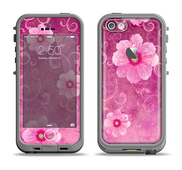 The Pink Vintage Flowers with Swirls Apple iPhone 5c LifeProof Fre Case Skin Set