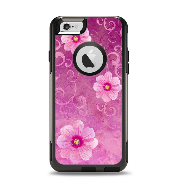 The Pink Vintage Flowers with Swirls Apple iPhone 6 Otterbox Commuter Case Skin Set