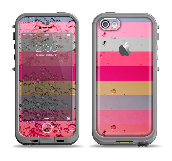 The Pink Water Stripes Apple iPhone 5c LifeProof Fre Case Skin Set