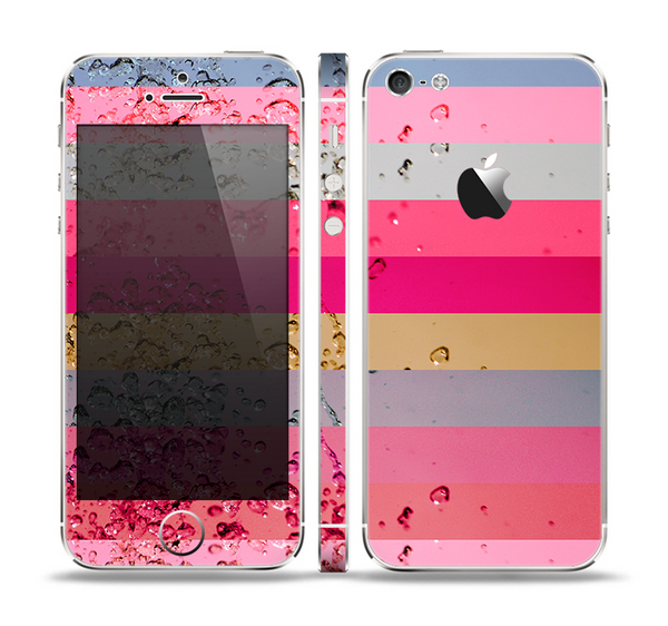 The Pink Water Stripes Skin Set for the Apple iPhone 5