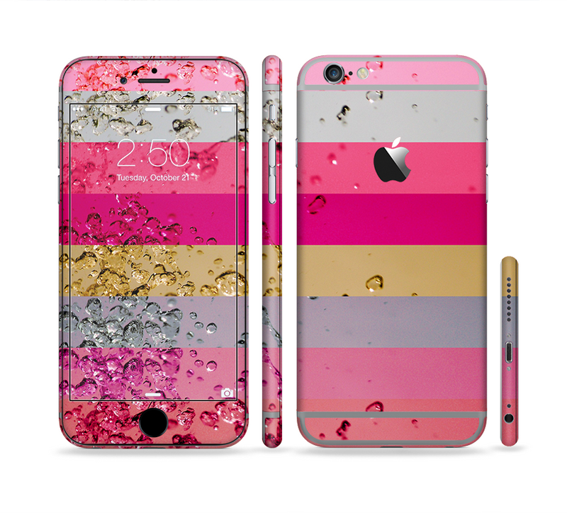 The Pink Water Stripes Sectioned Skin Series for the Apple iPhone 6
