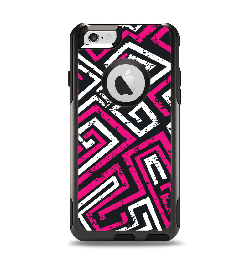 The Pink & White Abstract Maze Pattern Apple iPhone 6 Otterbox Commuter Case Skin Set
