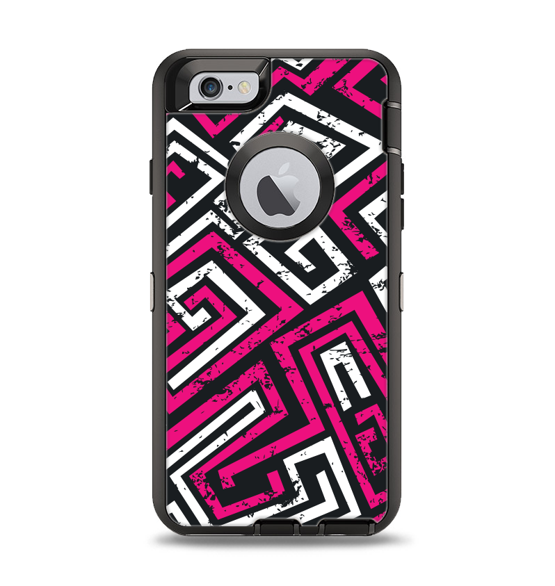 The Pink & White Abstract Maze Pattern Apple iPhone 6 Otterbox Defender Case Skin Set