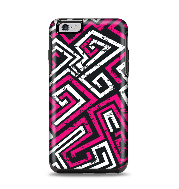 The Pink & White Abstract Maze Pattern Apple iPhone 6 Plus Otterbox Symmetry Case Skin Set