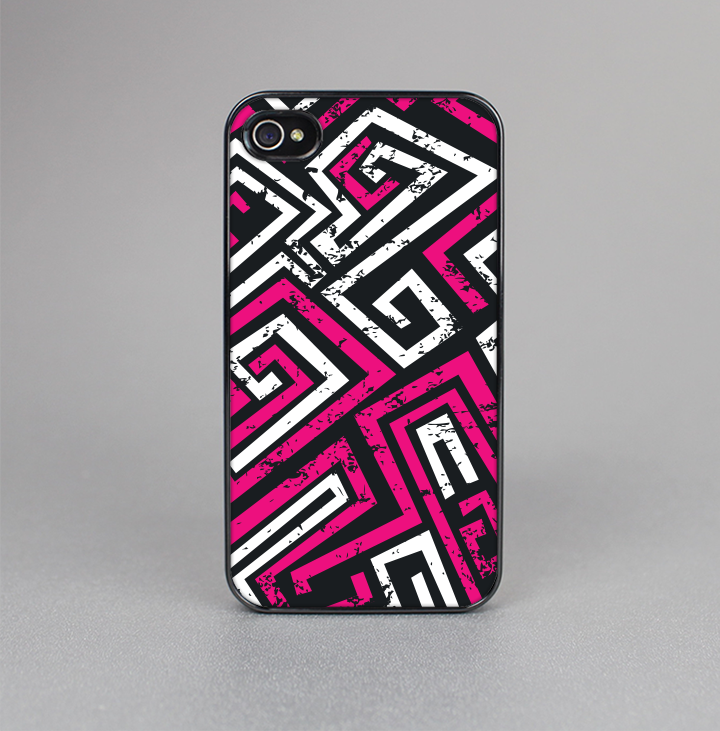 The Pink & White Abstract Maze Pattern Skin-Sert for the Apple iPhone 4-4s Skin-Sert Case