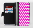 The Pink & White Chevron Pattern Ink-Fuzed Leather Folding Wallet Credit-Card Case for the Apple iPhone 6/6s, 6/6s Plus, 5/5s and 5c