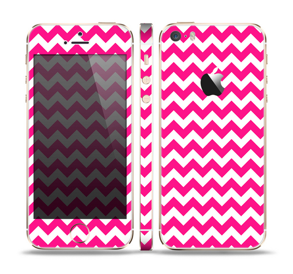 The Pink & White Chevron Pattern Skin Set for the Apple iPhone 5s