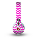 The Pink & White Chevron Pattern Skin for the Beats by Dre Mixr Headphones