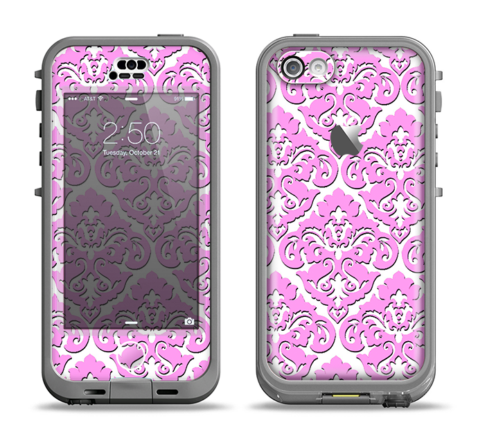 The Pink & White Delicate Pattern Apple iPhone 5c LifeProof Nuud Case Skin Set