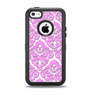 The Pink & White Delicate Pattern Apple iPhone 5c Otterbox Defender Case Skin Set