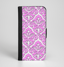 The Pink & White Delicate Pattern Ink-Fuzed Leather Folding Wallet Case for the iPhone 6/6s, 6/6s Plus, 5/5s and 5c