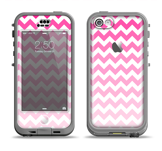 The Pink & White Ombre Chevron Pattern Apple iPhone 5c LifeProof Nuud Case Skin Set