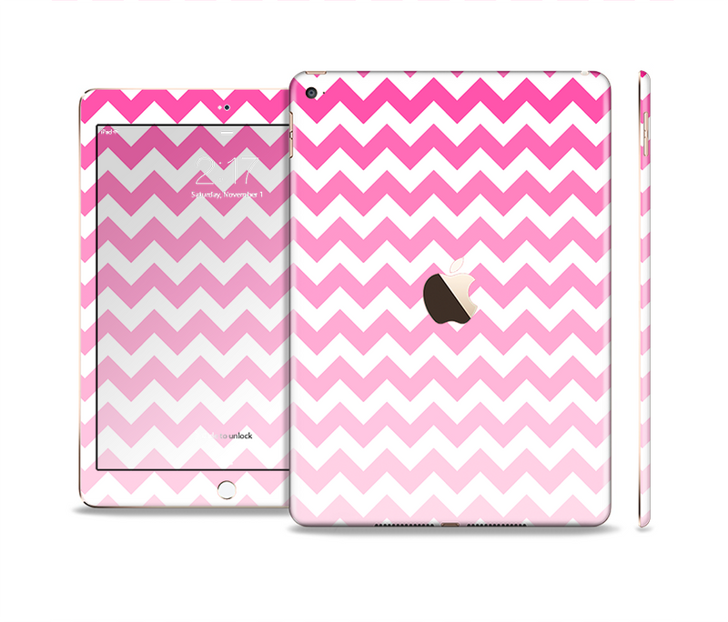 The Pink & White Ombre Chevron Pattern Skin Set for the Apple iPad Pro