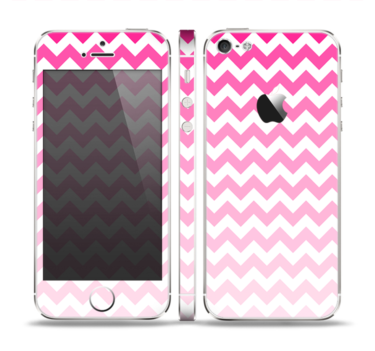 The Pink & White Ombre Chevron Pattern Skin Set for the Apple iPhone 5