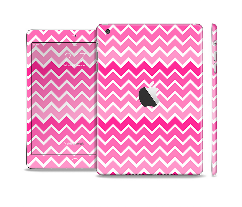 The Pink & White Ombre Chevron V2 Pattern Skin Set for the Apple iPad Mini 4