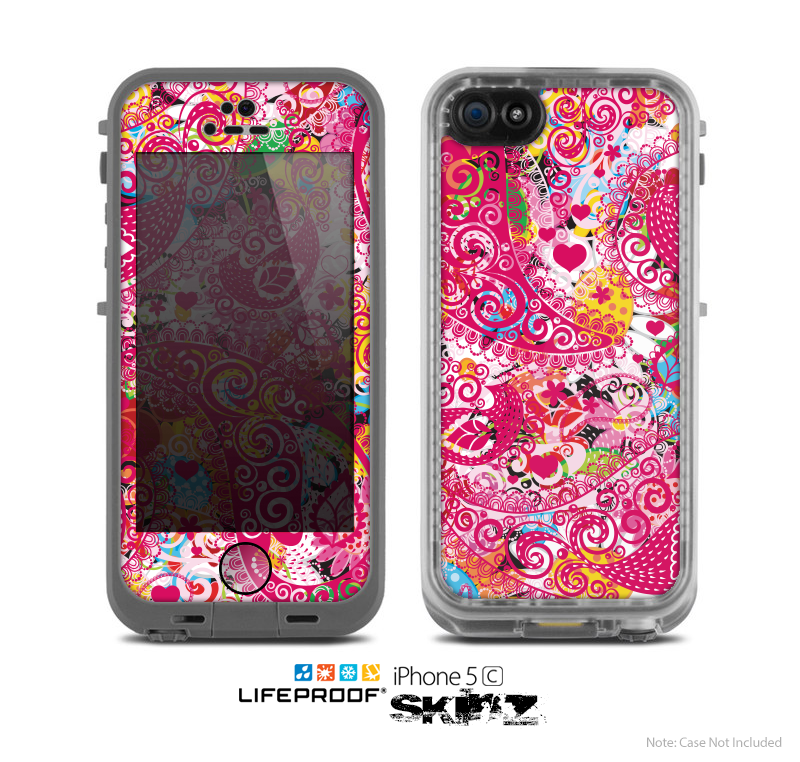 The Pink & White Paisley Pattern V421 Skin for the Apple iPhone 5c LifeProof Case