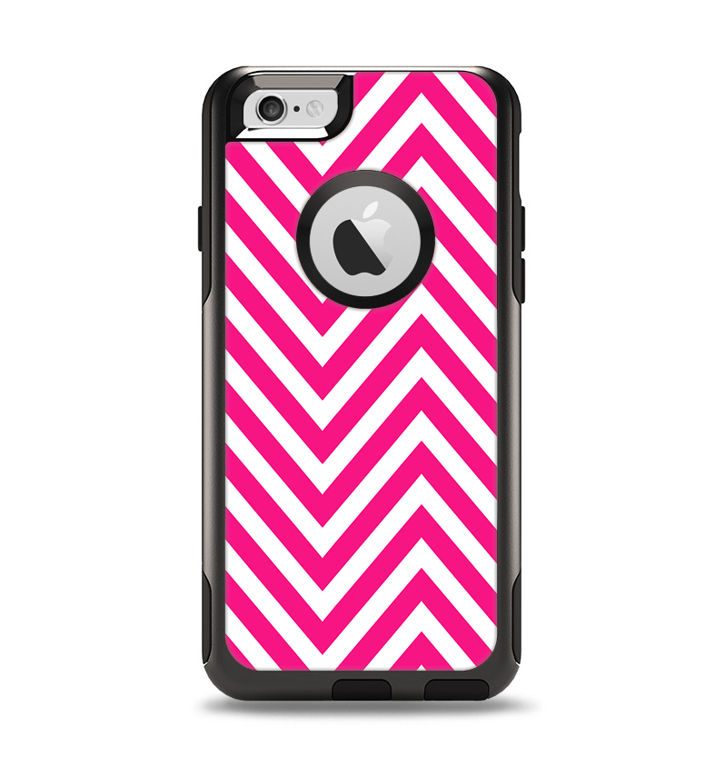 The Pink & White Sharp Chevron Pattern Apple iPhone 6 Otterbox Commuter Case Skin Set