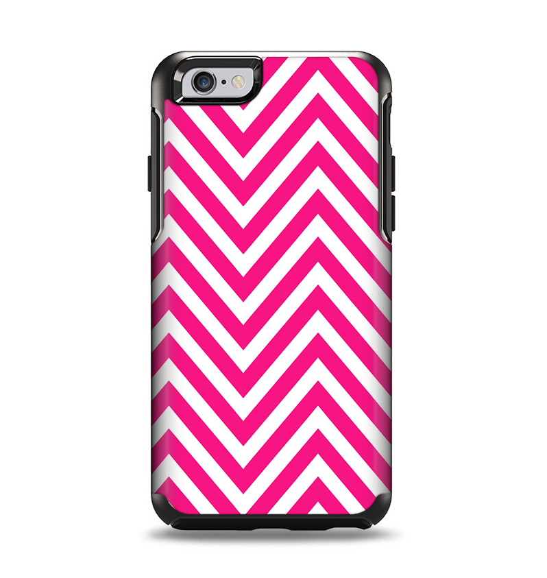 The Pink & White Sharp Chevron Pattern Apple iPhone 6 Otterbox Symmetry Case Skin Set