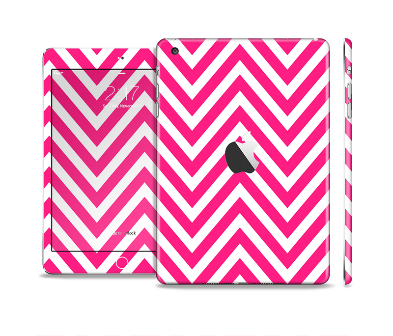 The Pink & White Sharp Chevron Pattern Full Body Skin Set for the Apple iPad Mini 2