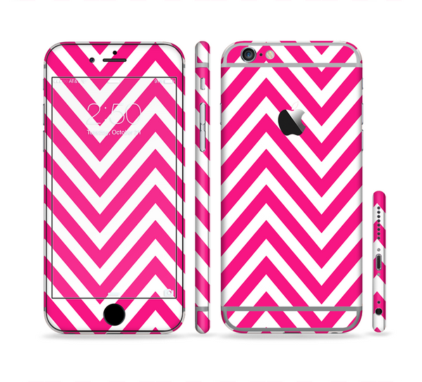 The Pink & White Sharp Chevron Pattern Sectioned Skin Series for the Apple iPhone 6 Plus