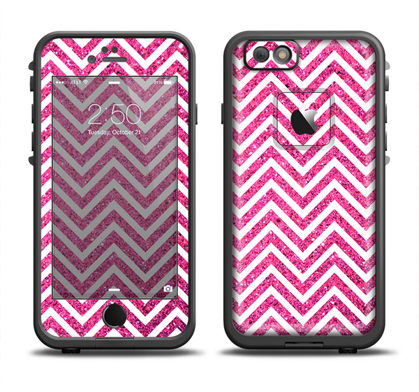 The Pink & White Sharp Glitter Print Chevron Apple iPhone 6 LifeProof Fre Case Skin Set