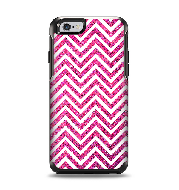 The Pink & White Sharp Glitter Print Chevron Apple iPhone 6 Otterbox Symmetry Case Skin Set