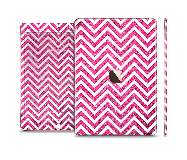 The Pink & White Sharp Glitter Print Chevron Skin Set for the Apple iPad Pro