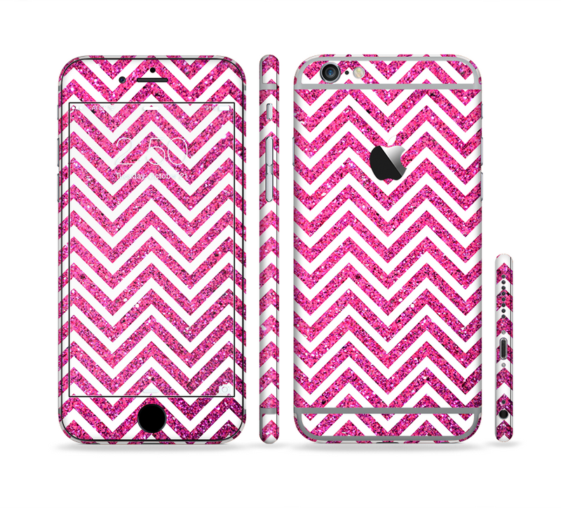 The Pink & White Sharp Glitter Print Chevron Sectioned Skin Series for the Apple iPhone 6