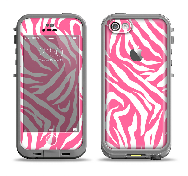 The Pink & White Vector Zebra Print Apple iPhone 5c LifeProof Fre Case Skin Set