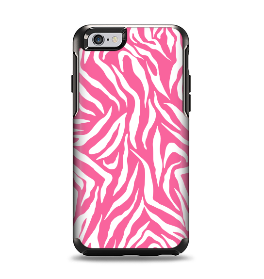 The Pink & White Vector Zebra Print Apple iPhone 6 Otterbox Symmetry Case Skin Set