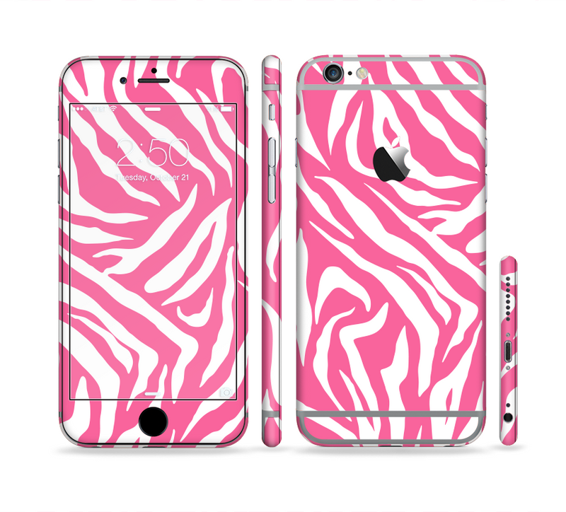 The Pink & White Vector Zebra Print Sectioned Skin Series for the Apple iPhone 6 Plus