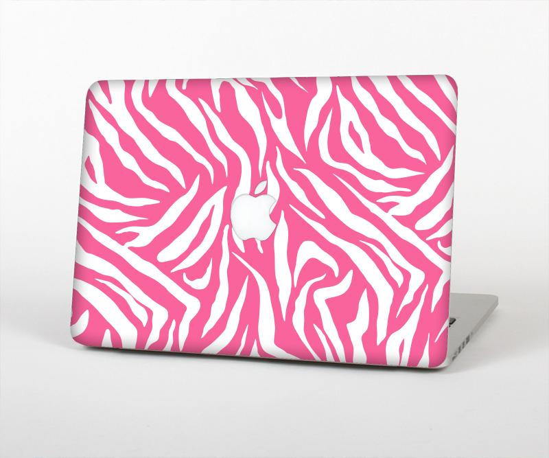 The Pink & White Vector Zebra Print Skin Set for the Apple MacBook Air 13"