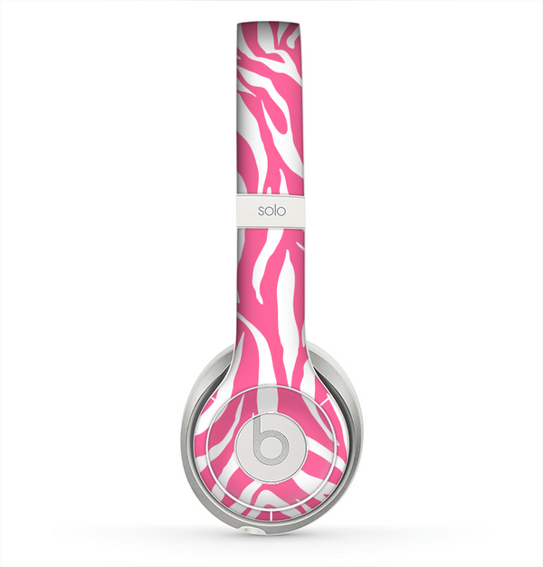 The Pink & White Vector Zebra Print Skin for the Beats by Dre Solo 2 Headphones