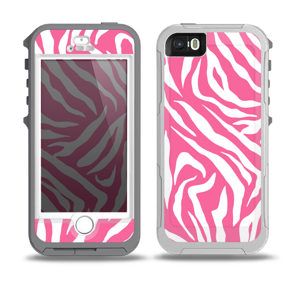 The Pink & White Vector Zebra Print Skin for the iPhone 5-5s OtterBox Preserver WaterProof Case