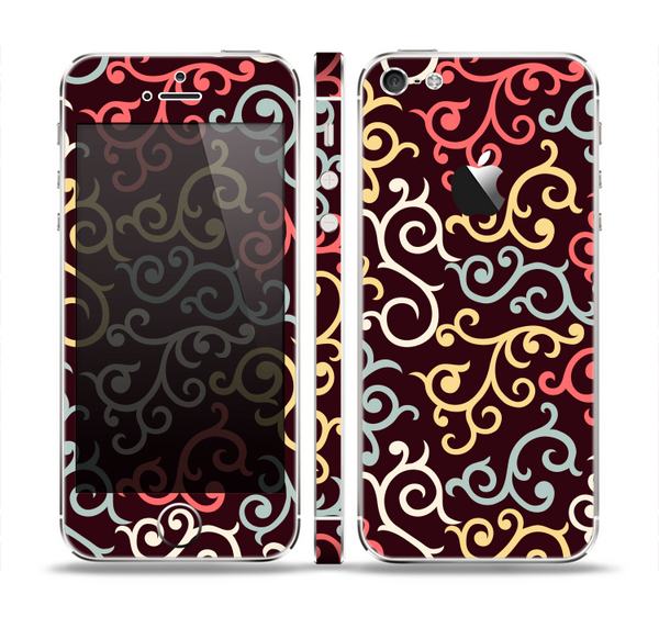 The Pink, Yellow and Blue Vector Swirls Skin Set for the Apple iPhone 5