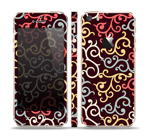 The Pink, Yellow and Blue Vector Swirls Skin Set for the Apple iPhone 5s