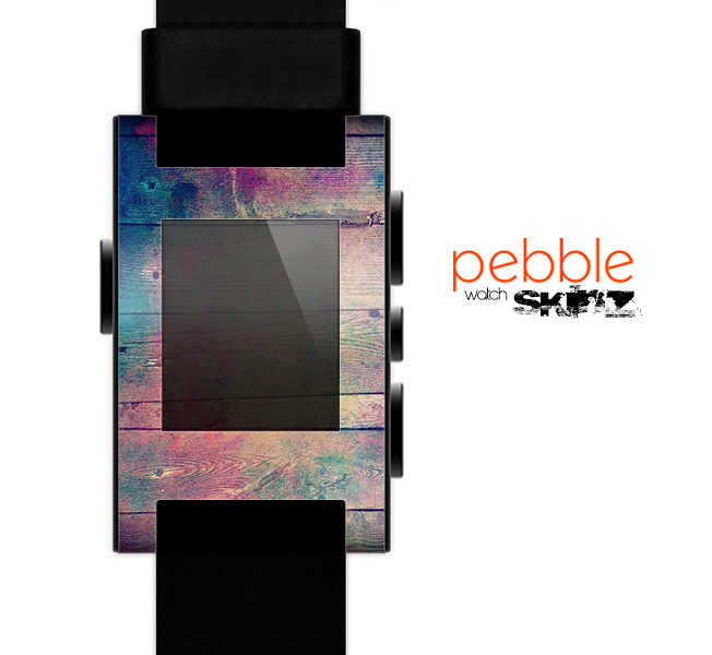 The Pink & Blue Grunge Wood Planks Skin for the Pebble SmartWatch