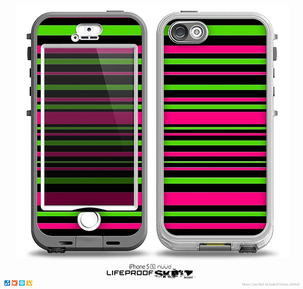 The Pink & Green Striped Skin for the iPhone 5-5s NUUD LifeProof Case