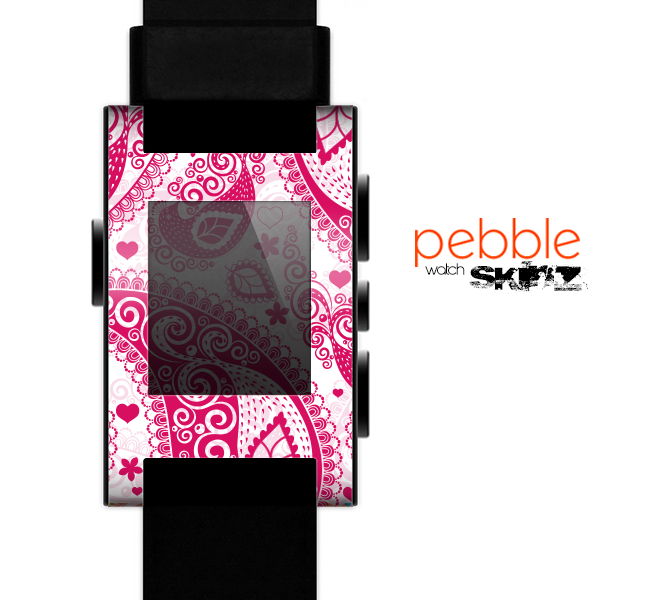 The Pink & White Paisley Pattern V421 Skin for the Pebble SmartWatch