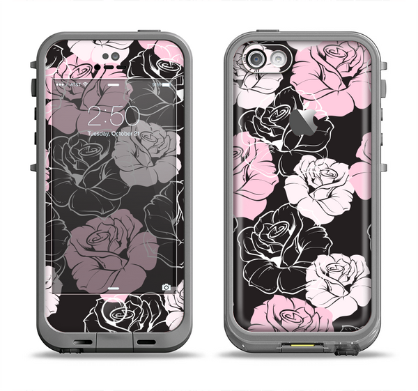 The Pink and Black Rose Pattern V3 Apple iPhone 5c LifeProof Fre Case Skin Set