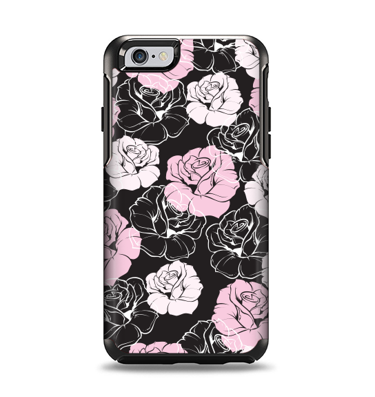 The Pink and Black Rose Pattern V3 Apple iPhone 6 Otterbox Symmetry Case Skin Set