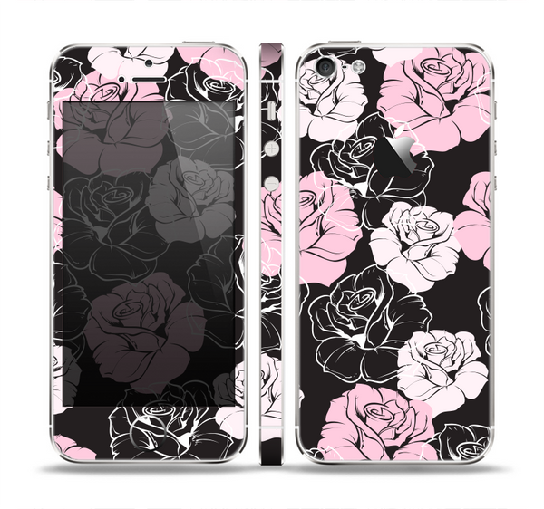 The Pink and Black Rose Pattern V3 Skin Set for the Apple iPhone 5