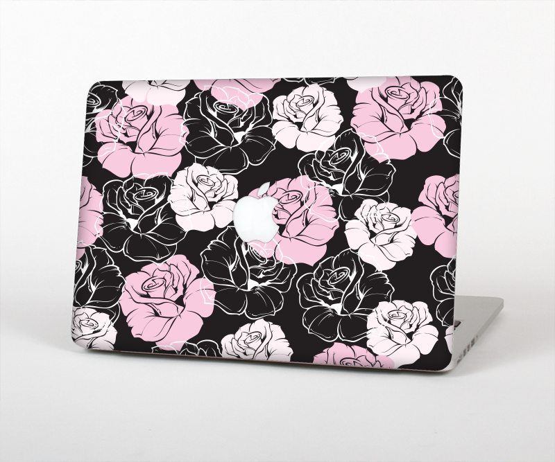 The Pink and Black Rose Pattern V3 Skin Set for the Apple MacBook Pro 15" with Retina Display
