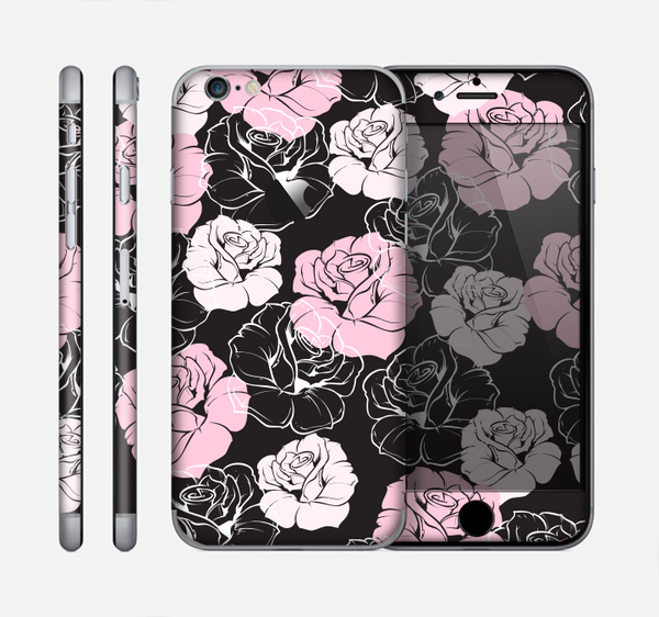 The Pink and Black Rose Pattern V3 Skin for the Apple iPhone 6