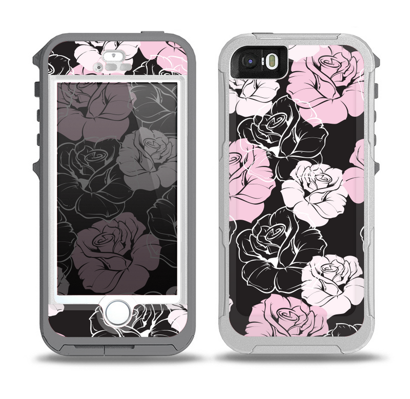 The Pink and Black Rose Pattern V3 Skin for the iPhone 5-5s OtterBox Preserver WaterProof Case