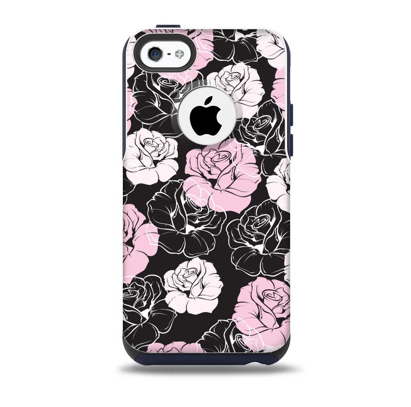 The Pink and Black Rose Pattern V3 Skin for the iPhone 5c OtterBox Commuter Case